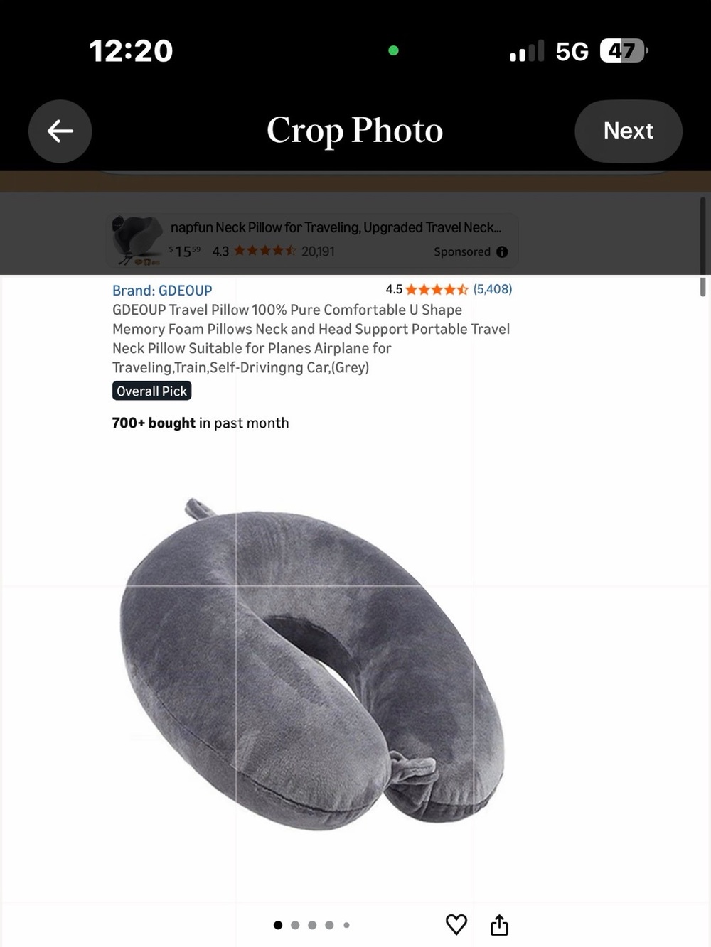 Grey Memory Foam Travel Neck Pillow